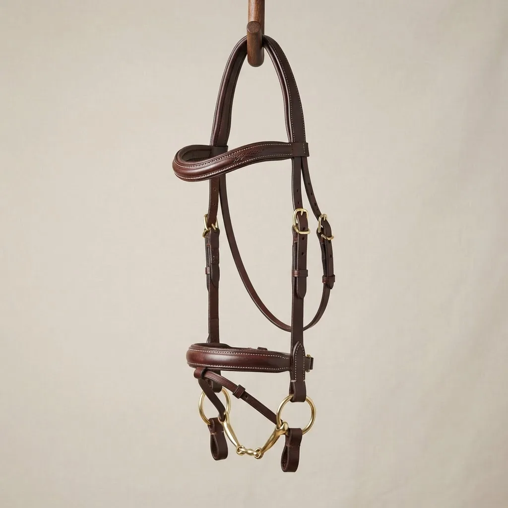 Fine leather bridle with brass buckles